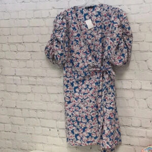 Zara Large Puff Sleeve Floral Mini Wrap Dress